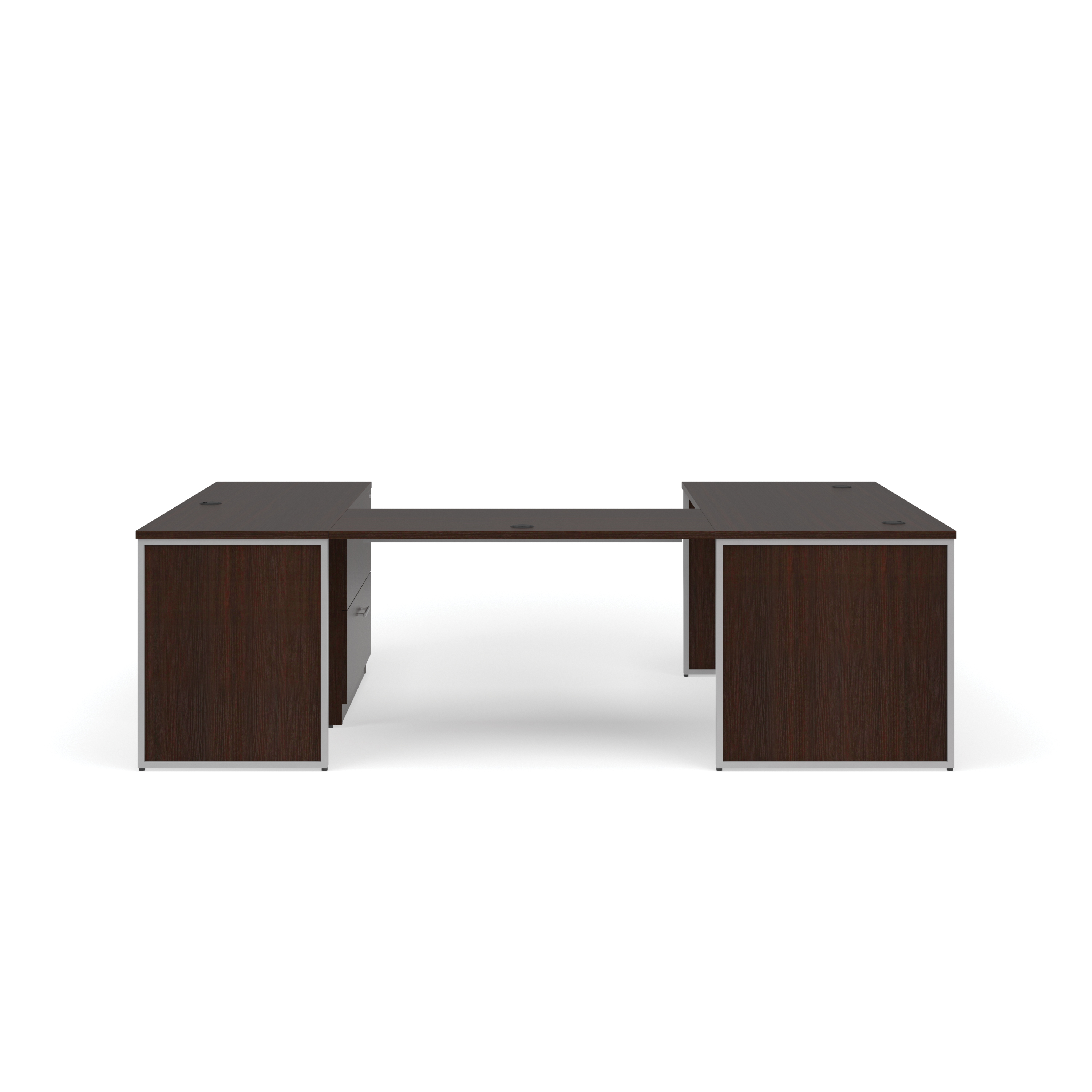 OFM Fulcrum Series Office Furniture Set, 60" U-Shaped Desk with Bridge, Credenza, Lateral Filing Cabinet, Leg Panels, Modesty Panels, in White