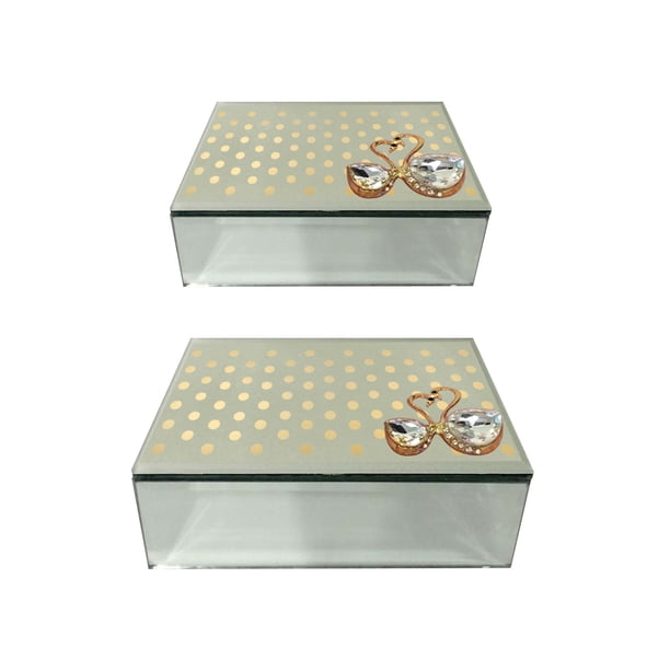 DecMode Rectangular Wood And Mirror Jewelry Boxes, Clear Set of 2