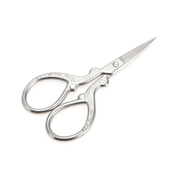 Unique Bargains 1 Pc Women Embossed Scissors Eyebrow Trimmer Scissors For Bedroom Stainless Steel Silver Tone