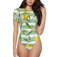 thumbnail image 2 of Goofa Lemon Printed Women Rash Guard Short Sleeve,Tummy control Swimsuit Surfing Swimsuit Bathing Suit One Piece Swimsuit UPF 50-Medium, 2 of 9