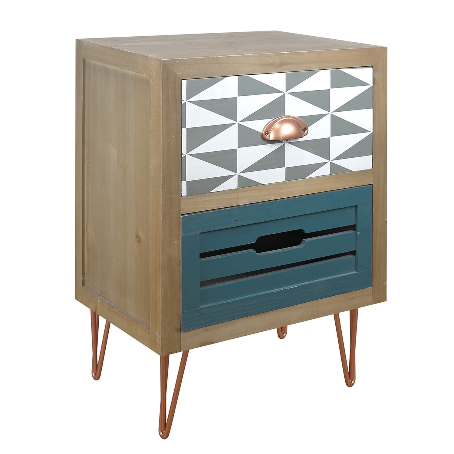 Kepooman Wooden Nightstand with Two Drawer and Metal Feet, Modern Style Bedside Table, Natural Kepooman Wooden Nightstand with Two Drawer and Metal Feet, Modern Style Bedside Table, Natural