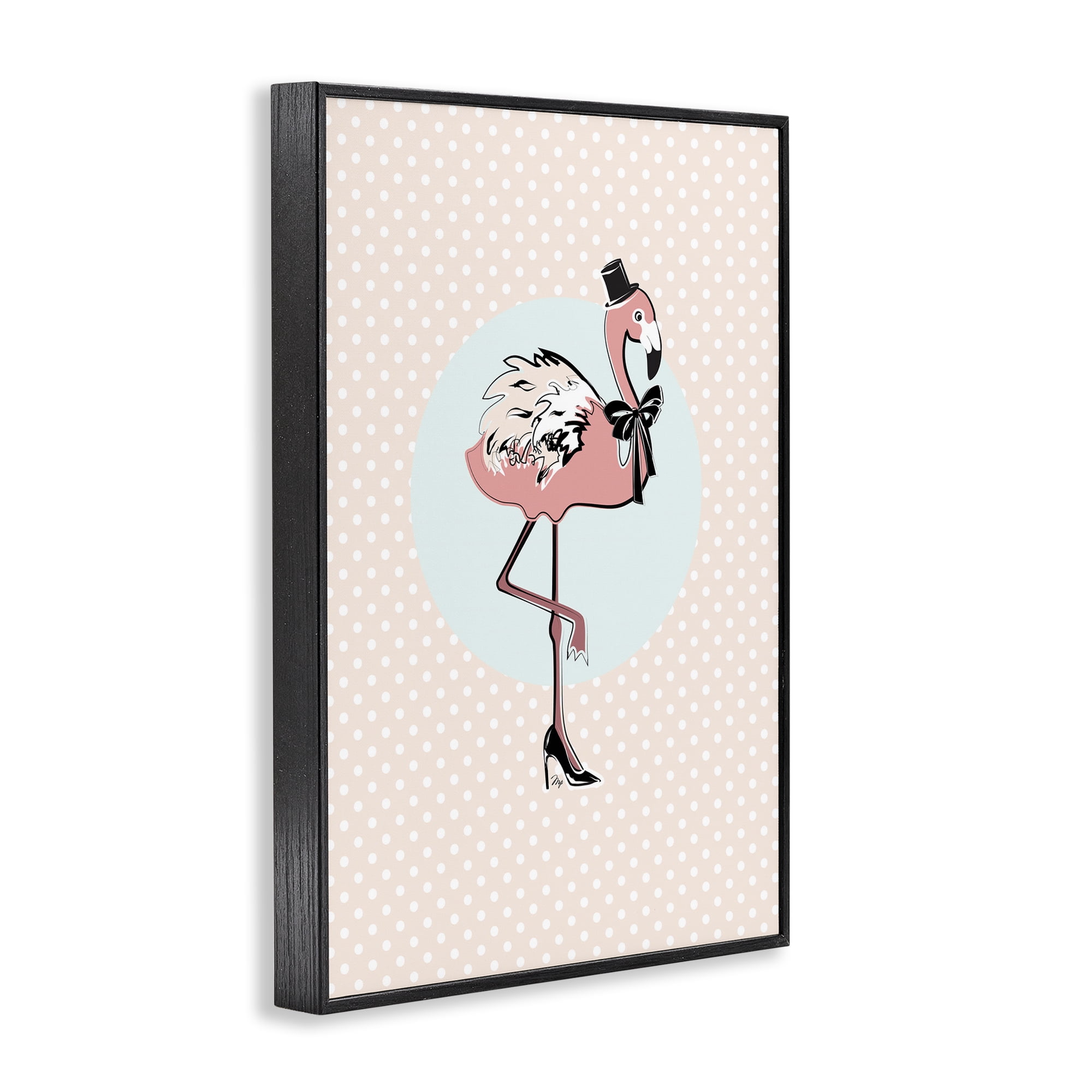 Stupell Industries Flamingo & Top Hat Novelty Painting Black Framed Art Print Wall Art, 12 x 18