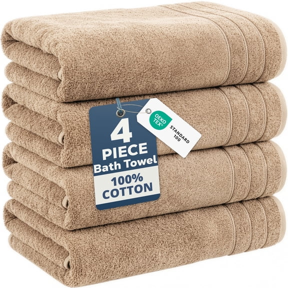 Casa Platino Bath Towels - Premium Quick-Dry Large & Absorbent Towel Set for Bathroom, Home, Hotel, Spa & Travel - Beige