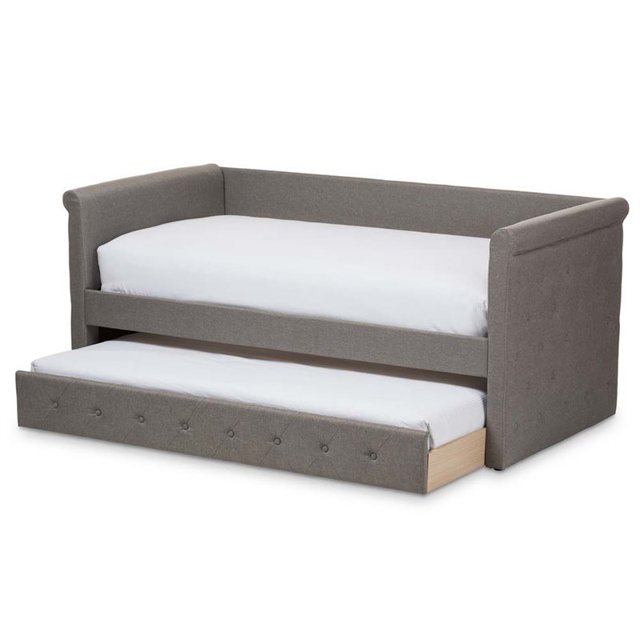 Baxton Studio Alena Fabric Daybed with Trundle in Light Gray