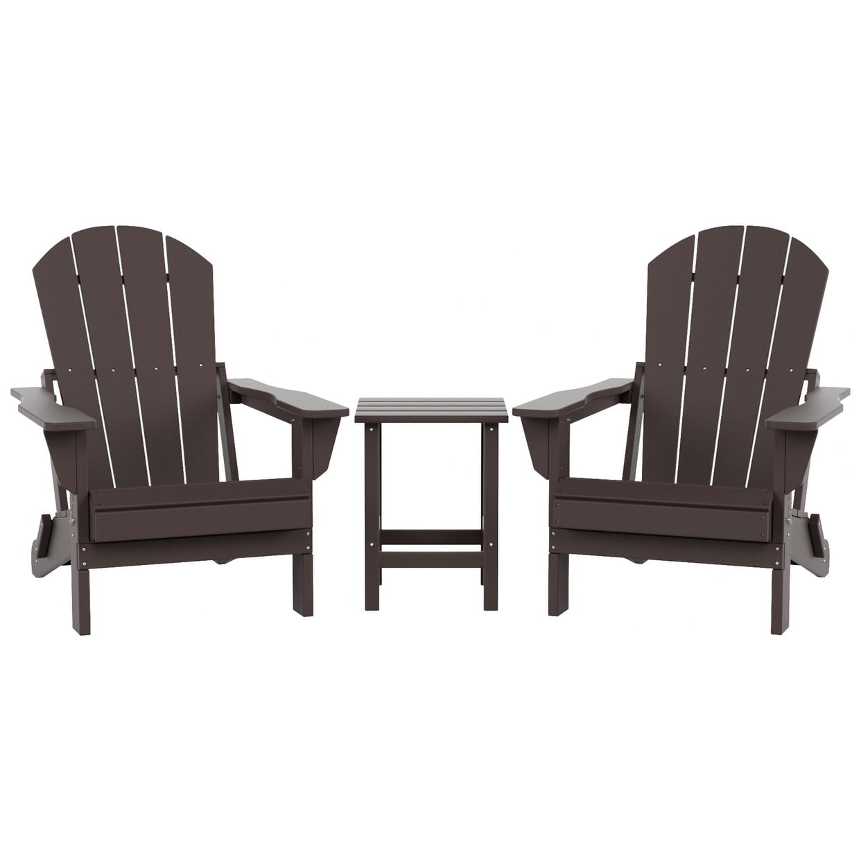 Polytrends  Laguna Hdpe All Weather Outdoor Patio Foldable Adirondack Chairs With Side Table (3-Piece Set) Dark Brown
