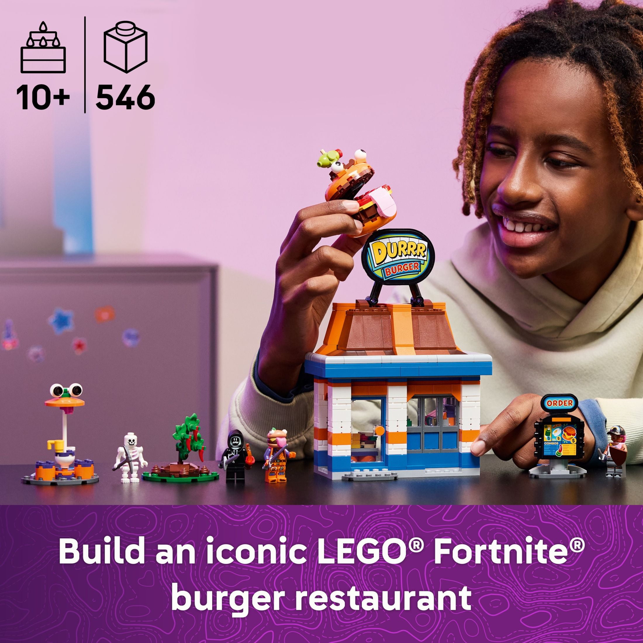 LEGO Fortnite Durrr Burger Restaurant Kids Toy - Video Game Building Set for Boys & Girls, Ages 10+ - Fortnite Minifigures Beach Boss, Grimy, and More - Gift Idea for Birthdays & Gaming Fans - 77076