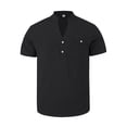 thumbnail image 3 of Rggeeun Mens T-Shirts Solid Color Short Sleeve V Neck With Front Buttons & Pocket Trim Pleated Loose Fit For Summer Holiday Delicate Tops,Black,Xl, 3 of 8