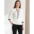 thumbnail image 2 of INSPIRE CHIC Blusa elegante para mujer, con cuello en V, media manga, pu?os con botones, trabajo, oficina blanco XL, 2 of 6