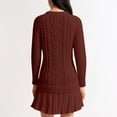 thumbnail image 3 of Women Cable Knit Sweater Dress Crewneck Long Sleeve Pleated Mini Dress Flowy Pullover Patchwork Dress Fashion Fall Outfits, 3 of 6