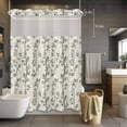 thumbnail image 5 of Green Leaves No Hooks Shower Curtain with Snap-in Liner Hand-Painted Modern Spring Leaf Plant Teal Green Botanical Linen Texture Shower Curtains for Bathroom, Waterproof, Washable 48"x72", 5 of 9