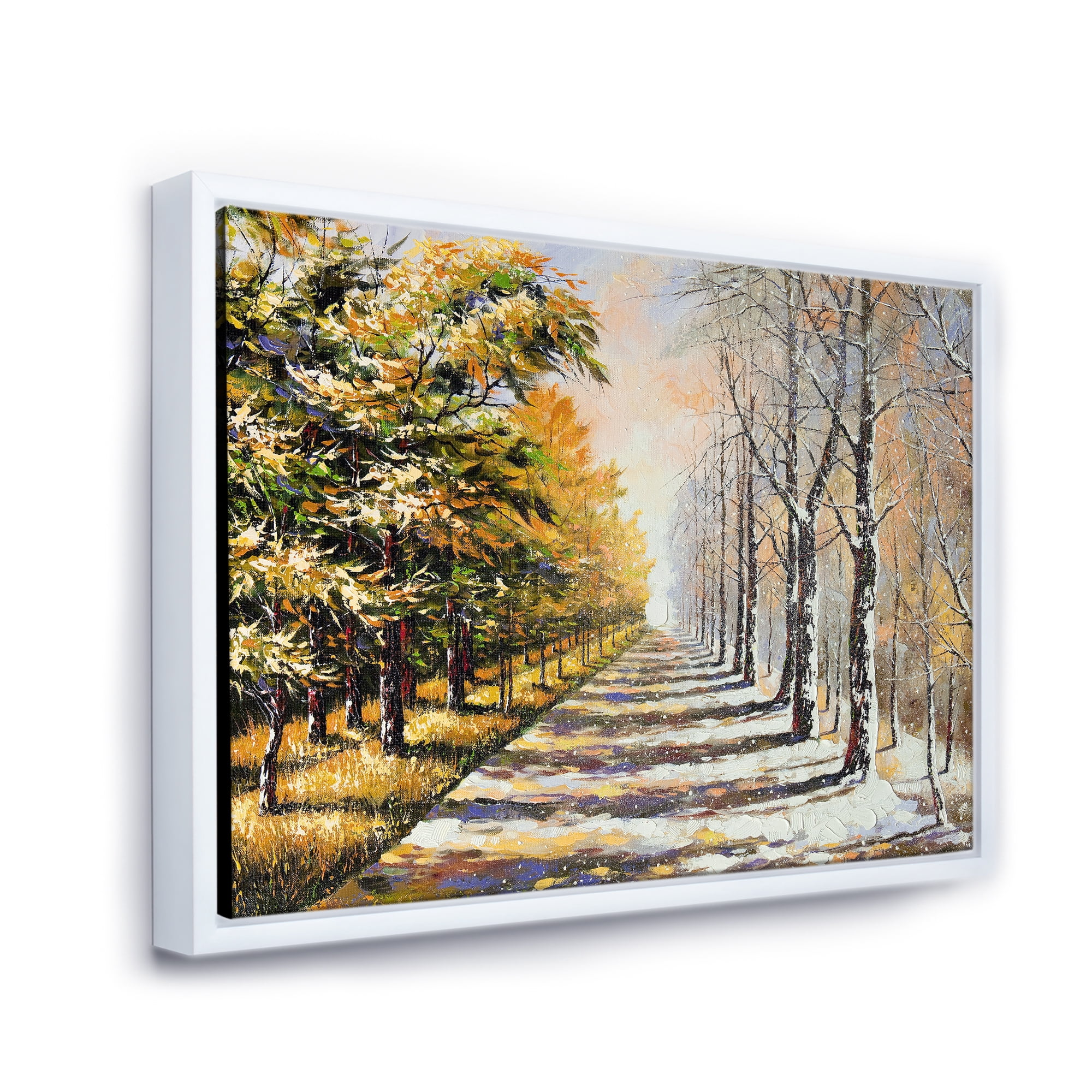 Allegory On Theme Autumn and Winter 40 in x 30 in Framed Painting Canvas Art Print, by Designart
