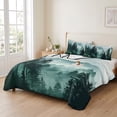 thumbnail image 2 of Quilts Twin XL Size Bedding Set, Dark Green Forest Lightweight Quilted Comforter, Nature Foggy Mountain Pine Tree Soft Reversible Bedspread Coverlet with Pillow Covers for All Season, 68" x 98", 2 of 9