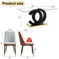 thumbnail image 3 of LUFTUT 5-Piece Glass Dining Table Set for 4, 63" Modern Rectangular Kitchen Table with Black OC-Shape Base & Gold Trim, Contemporary Dinner Set with 4 Light Grey & Brown Patchwork PU Chairs, 3 of 9
