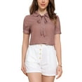 thumbnail image 1 of INSPIRAR CHIC Blusa de Chifón con Cuello Peter Pan y Lazo de Manga Corta de Estampado Retro XL Rosa Oscuro con Lunares, 1 of 8
