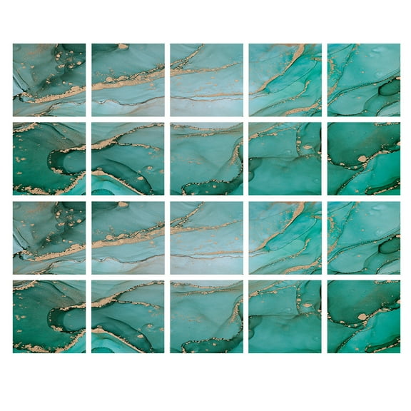 20Pcs Self Adhesive Tiles Wall Stickers Decals 8x8in Green Gray Gold Marble Pattern Tile Waterproof Vinyl Peel and Stick DIY Decor