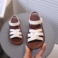thumbnail image 3 of Toddler Girls Sandals Open Toe Strappy Princess Summer Dress Shoes Kids Nonslip Soft Sole Casual Slip on Flat Beach Shoes White 10 Toddler, 3 of 4