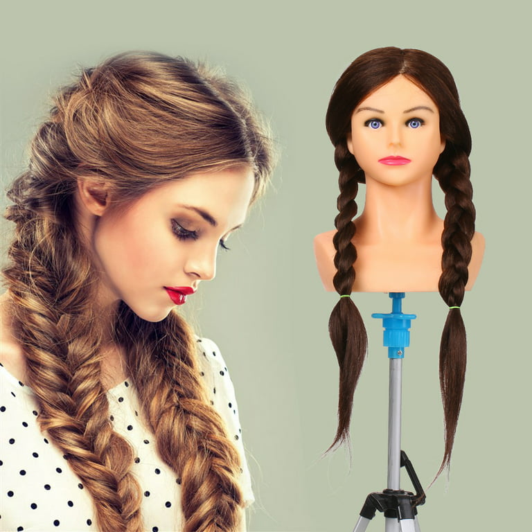 Mannequin Head With Human Hair For Braiding 100% Real Hair Mannequin Head  Cosmetology With Hair Doll Head For Hair Styling Free Table Mannequin