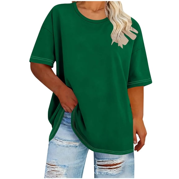 yillto Plus Size Womens Short Sleeve Shirt Loose Basic Solid Color Tunic Blouse Summer Casual Tshirts
