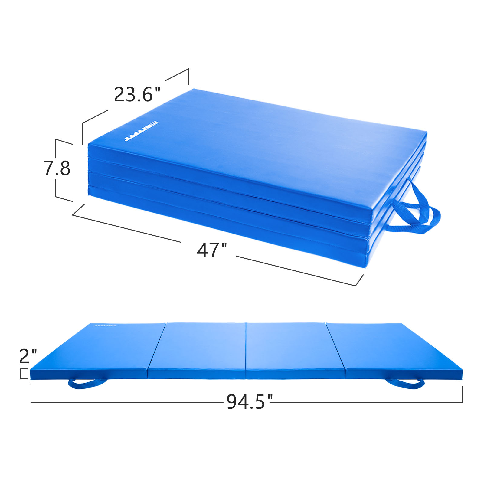 RitFit 4' x 8' Folding Gymnastics Mat with Carrying Handles for Yoga, Stretching, Core Workouts(Blue)