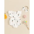 thumbnail image 3 of Musuos Baby Girl Summer Outfit, 3 6 12 18 24Months Fly Sleeve Cherry Carrot Print Romper with Bowknot Hairband 2 Piece Set, 3 of 10