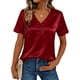 thumbnail image 2 of Camisas de Cuello en V de Manga Corta para Mujeres Blusas de Satén Botón Abajo Tops Casuales de Negocios, 2 of 8