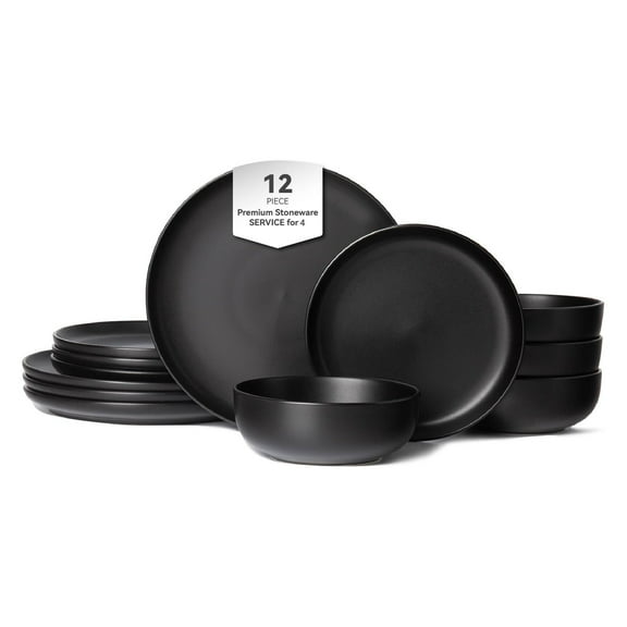 Stoneware Dinner Plates Bowls Sets | Microwave & Dishwasher Safe | Non-Toxic | Stackable Matte Glaze Kitchenware