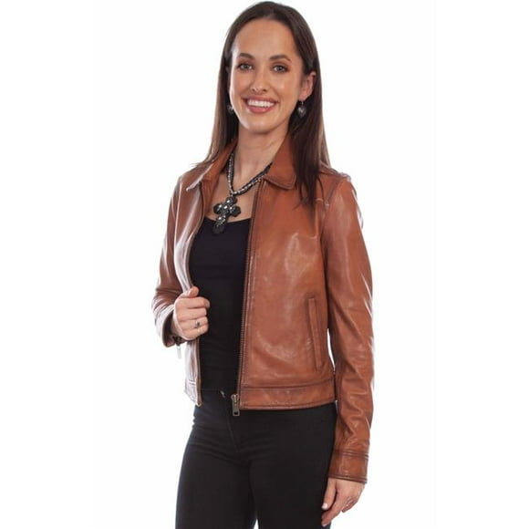 Scully L1093-10 XL Ladies Lambskin Jacket with Front Zip, Cognac - Extra Large