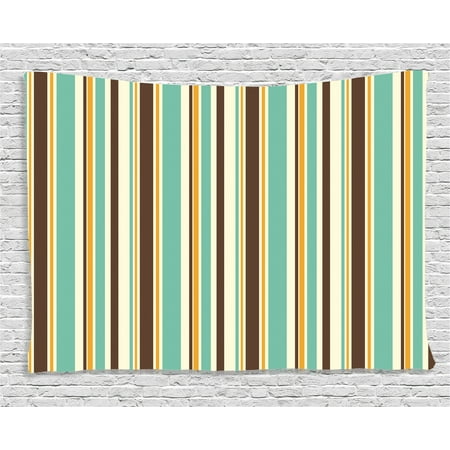 Triangle Home Fashions Lush Decor Striped Decor Tapestry, Funk Art Nostalgic Lash Strokes with Earthen Tones Blow Fashion Graphic, Wall Hanging for Bedroom Living Room Dorm Decor, 60W X 40L Inches, Brown Teal, by Ambesonne ()