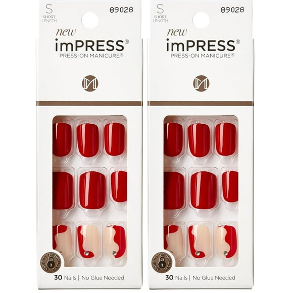 Presiona las uñas KISS Impress No Glue Mani «Adore You», color rojo