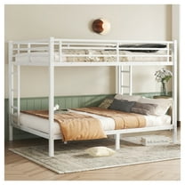 Metal Queen over Queen Bunk Bed for Teens and Adults,Space-Saving/Noise Reduced/No Box Spring Needed,White