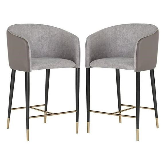 Home Square Asher 26.5" Faux Leather and Fabric Counter Stool in Gray - Set of 2