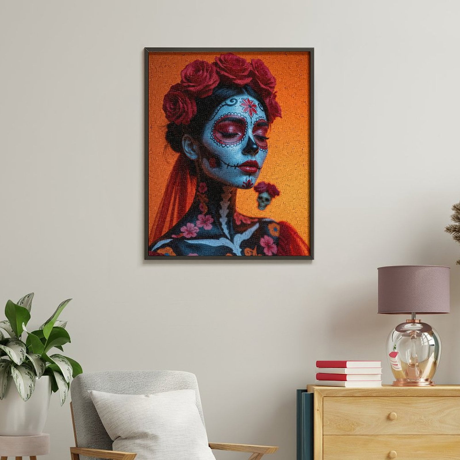 Paint By Numbers Kit for Adults Beginner - Festive Skull Makeup Roses Art DIY Canvas Painting Kits for Adults, Frameless Paint By Number for Adults for Home Wall Decor 16x20 Inch