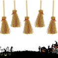 thumbnail image 1 of 5 piezas de mini escobas de paja artificiales en miniatura con cuerdas rojas, artesanías de paja de Halloween, decoración, accesorio de brujas para fiesta de disfraces y cosplay, 1 of 5