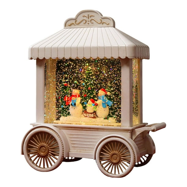 Bola de nieve navideña con música, decoración navideña, caja de música, brillante para Blanco