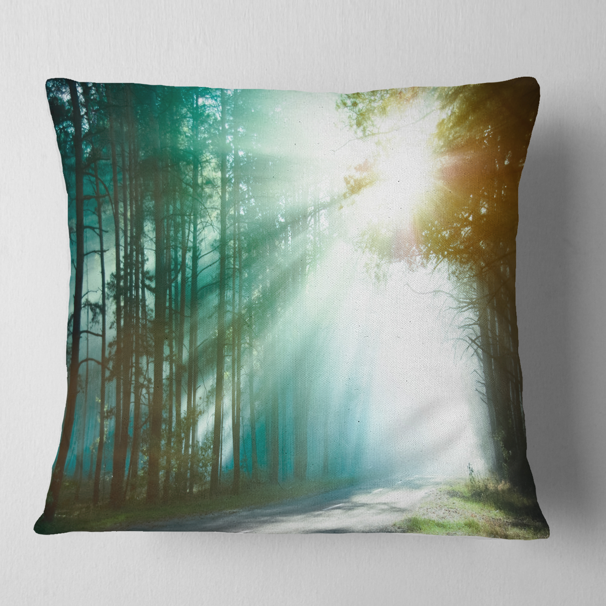 Designart Magic Blue Forest - Landscape Photography Throw Pillow - 18x18