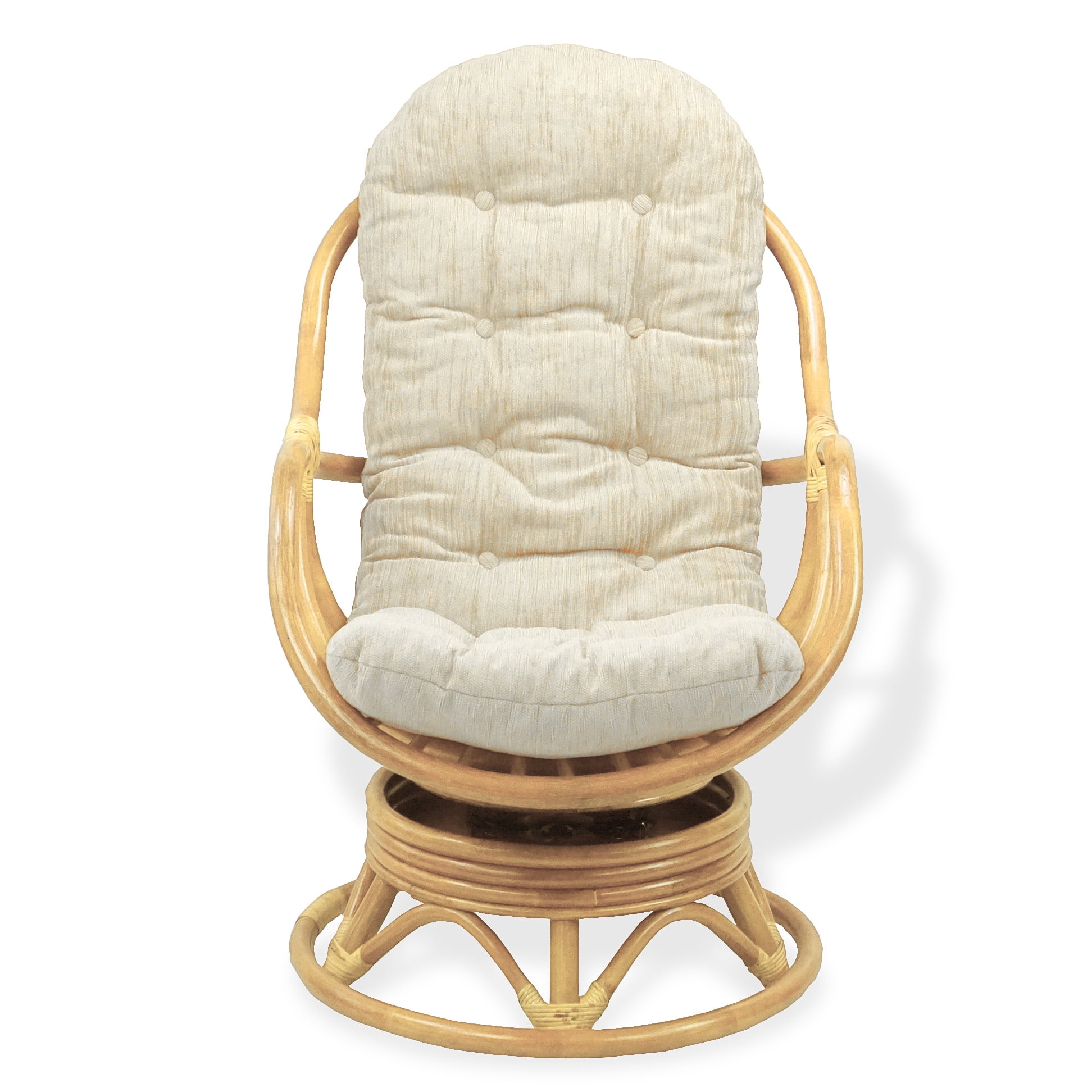 Bali Lounge Swivel Rocking Chair with Cream Cushion Natural Rattan Wicker Handmade, Natural Color