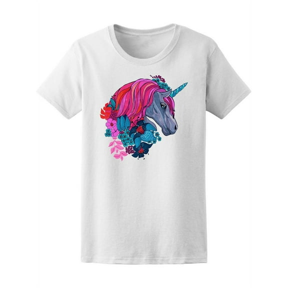 Magic Unicorn With Flowers T-Shirt Women -Image by Shutterstock, Female Medium