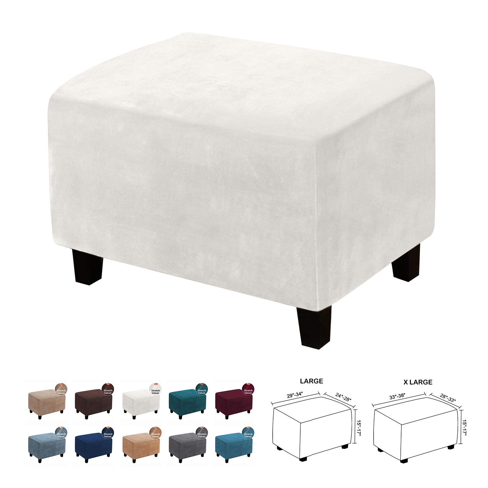CJC Velvet Ottoman Cover, Stretch Storage Ottoman Slipcover, Rectangle Footstool Furniture Protector, L/XL, 10 Colors - image 1 of 9