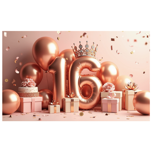 Rose Gold Balloon Arch Backdrop with Crown Decor Sweet 16 Banner Party Supplies Birthday Decoration Photography Props Birthday Party Decorations