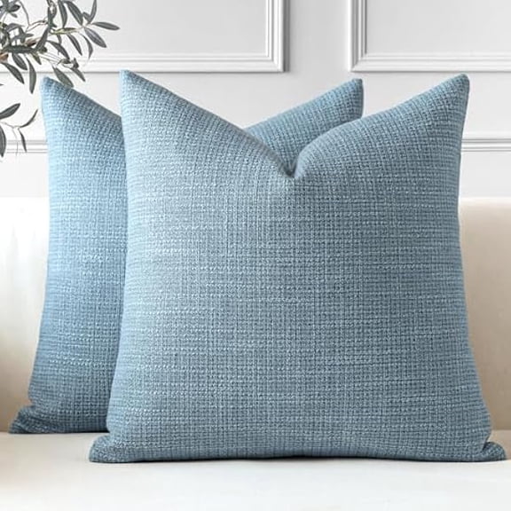Eryueer Set of 2 Cushion Covers 50x50 cm Linen Blue Decorative Throw Pillow Covers 20x20 Inch Square Cushion Case Home Decor Pillowcases for Couch Sofa Living Room Bed (Blue)