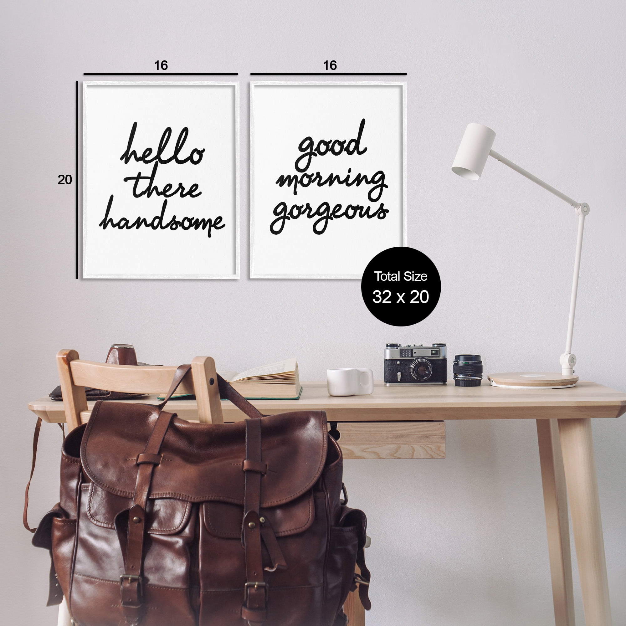 Stupell Industries Handsome & Gorgeous Greetings Inspirational Painting White Framed Art Print Wall Art, 16 x 20, Set of 2