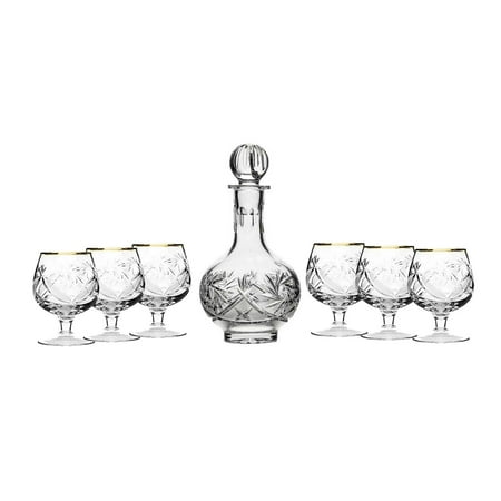 

7-Piece Russian Crystal Vintage Vodka Set 16-Oz Decanter Carafe w/ 6 Shot Sherry Liquor Shooter Glasses Old-fashioned Glassware (5290-150G)