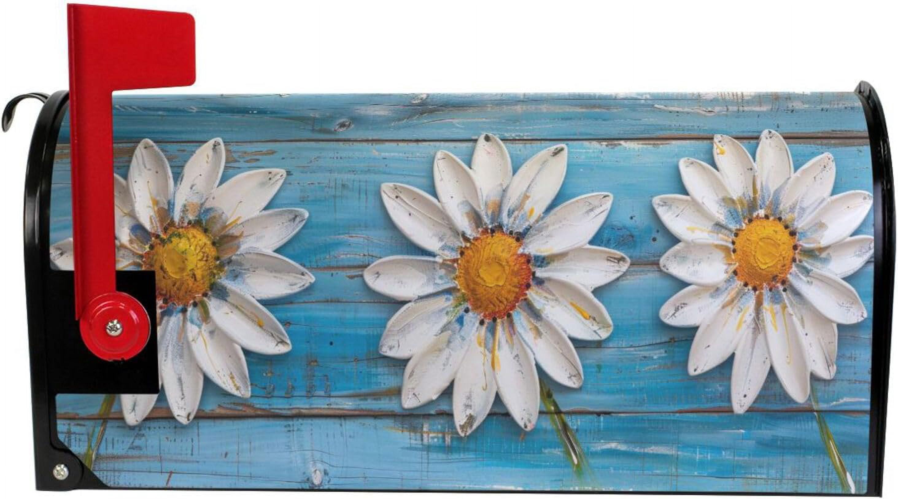 Daisy Flowers on Wooden Magnetic Mailbox Cover MailWraps Garden Yard Home Decor for Outside Oversized-25.5" x20.8"\u2026