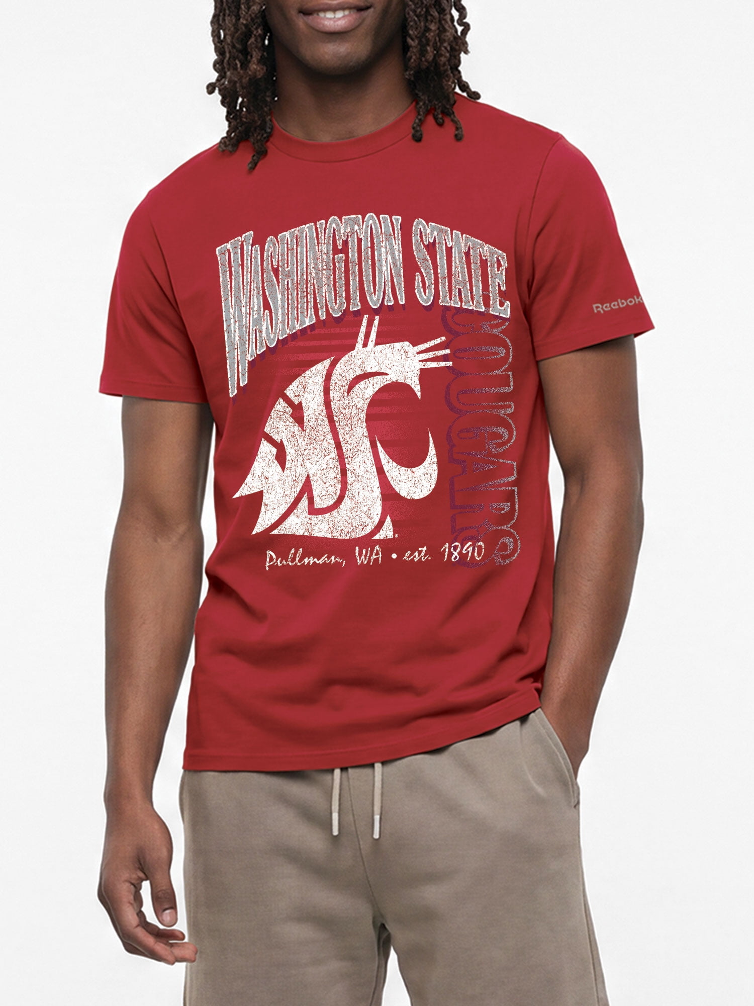 Washington State Cougars Reebok Mens Crew Neck Short Sleeve T-Shirt