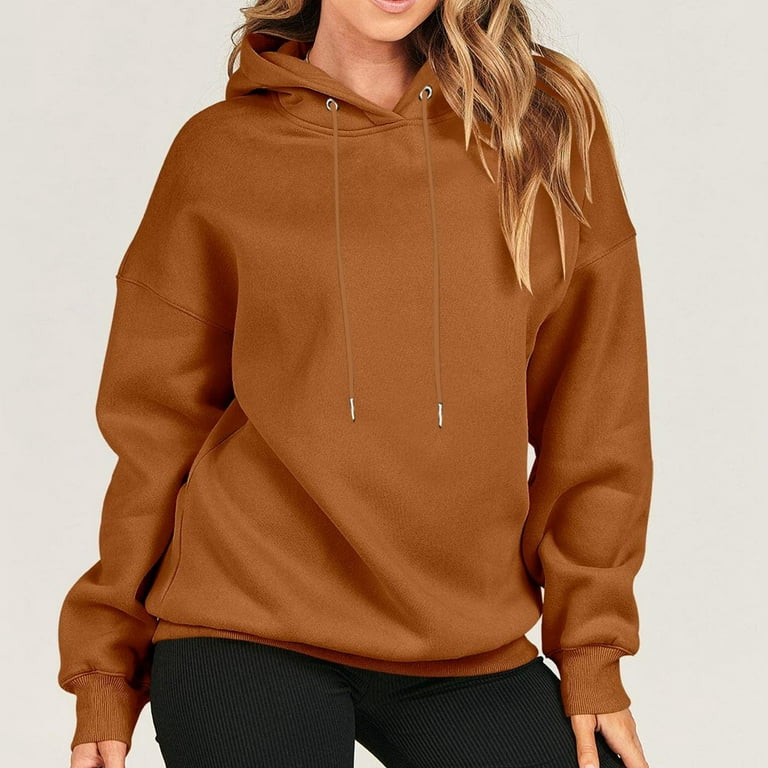 JWZUY Women's Oversized Hoodies Casual Eyelet Drawstring Pullover  Sweatshirts Fall Fashion 2023 Clothes Trendy Y2k Outfits Brown S