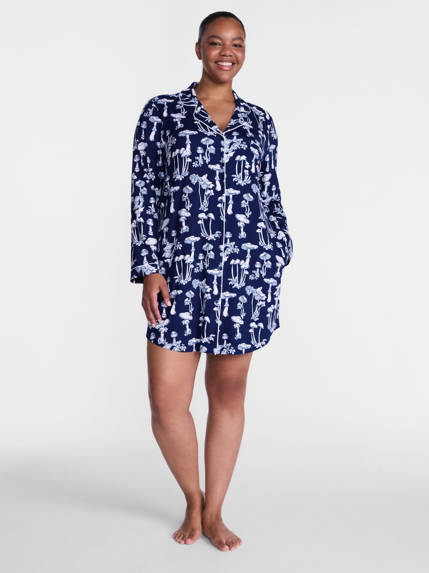 Joyspun Women's Dreamy Soft Collection Notch Collar Sleepshirt with Long Sleeves, Sizes XS-3X
