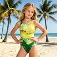 thumbnail image 2 of Shadoumai Girls One Piece Swimsuit Size 8-9 Cutout Waist Tankini Sets Lightweight Solid Color Bathing Suit Modest Swimwear with Cover Up Spaghetti Strap, 2 of 5