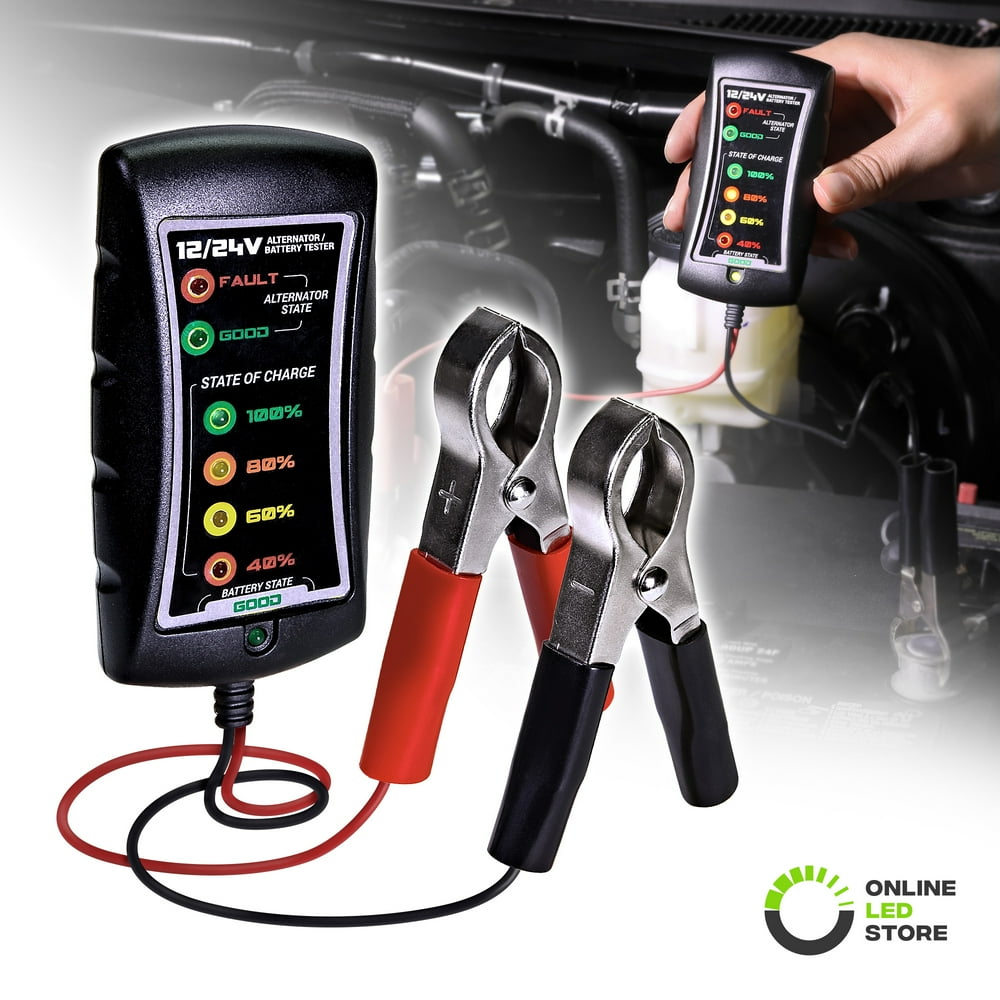 12/24V DC Automotive Battery Tester [Large Clamps] [LED Display