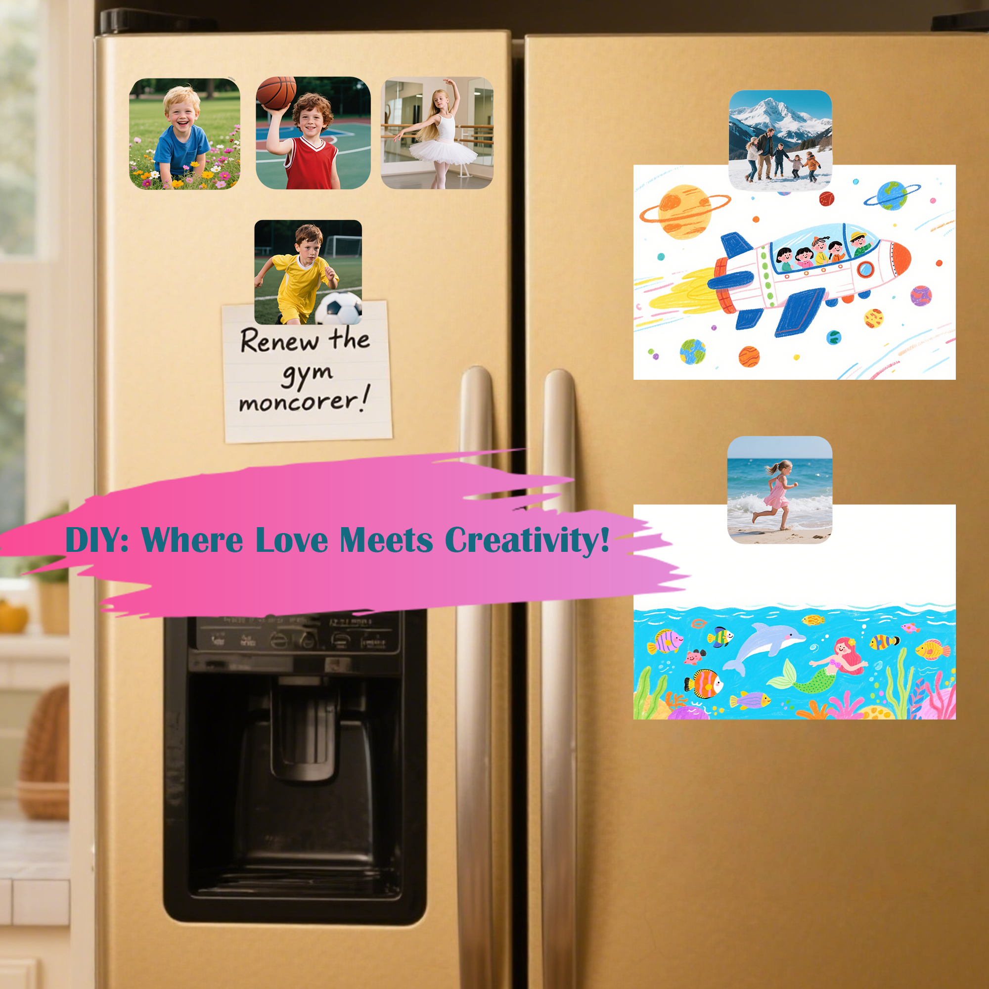 Magnet Maker Machine Fridge DIY-Kit: 2×2-Inch Button&Badge Making Tool, Easy Press Design, Includes Supplies - Great for Crafts, Personalized Gifts, Home or Small Business