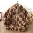 thumbnail image 2 of HCNTES Boys Girls Fuzzy Winter Coats Plaid Color Block Zip Up Stand Jackets Warm Outwear Coats for 1 To 12 Years,Sizes 11-12 Years, 2 of 4